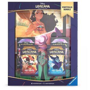 NEW Disney Lorcana Trading Card Game Bundle - 4 Booster Packs + Portfolio